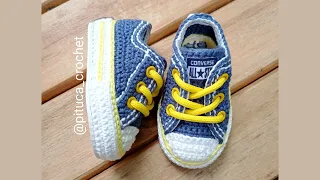 Tênis de bebê em crochê tipo All Star - 9 cm /0 a 3 meses (70 pontos)