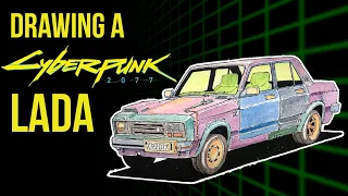 Drawing a cyberpunk car Lada edition