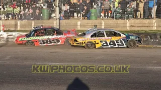 Saloon Stockcars - 349 Michael Allard #WallopStraightIn 389 Ryan Santry - Skegness Final 6th March