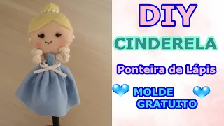 DIY Cinderela em feltro Ponteira de lápis ou Caneta fuxico Fácil