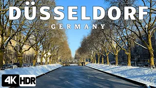 Explore snowy Düsseldorf in Germany, 4K HDR virtual winter walking tour