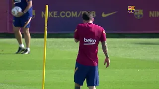 Lionel Messi and new signing Miralem Pjanic train with FC Barcelona