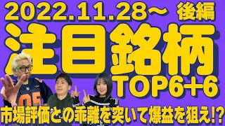 【株Tube#381】2022年11月28日～の注目銘柄TOP6+6(後編)【毎週日曜更新】