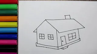 How to Drawing House Very Easy  | Easy Drawing for Preschooler I Drawing House for Kids Easy Steps