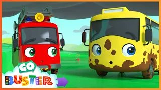 Skidding Race in Muddy Puddles - A Stormy Day | Go Buster | Baby Cartoons | Kids Videos