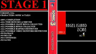 Sonic the Hedgehog 3 [USA] (Sega Genesis) - (Stage 1 - Angel Island Zone | 100% Completion)