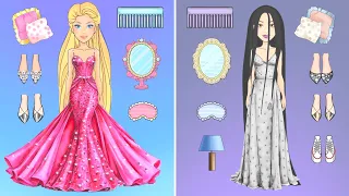 Paper Dolls Rich Rapunzel Vs Poor Vampire / Sadako - Who Wins the Best Dress Contest?