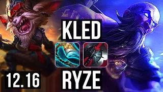 KLED vs RYZE (TOP) | 8/2/7, 1.2M mastery, 400+ games, Dominating | KR Master | 12.16