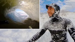 RAW POV SURFING In SNOW!  PERFECT BARRELS