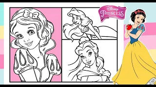 DISNEY PRINCESSES Coloring Page Fun RAPUNZEL SNOW WHITE ARIEL BELLE Coloring Book - In Markers