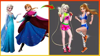 Frozen Art: Elsa Anna Glow Up Sport new style - Disney Princesses Transformation