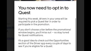 Uber says you now need to OPT IN FOR QUEST