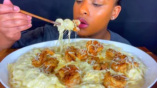 ASMR MUKBANG CHEESY SHRIMP ALFREDO CREAM PASTA NO TALKING ASMR 먹방 EATING SHOW #asmrmukbangviral