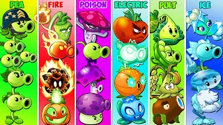 6 Team Plants PEA x FIRE x POISON x ELECTRIC x PULT x ICE Battlez - Who Will Win? - PvZ 2 Gameplay