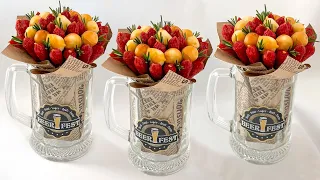 Meat bouquet in a beer mug. Gifts and crafts for a man, colleague, friend