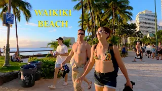 [4K] Taking a walk on WAIKIKI BEACH in Hawaii.  People Watching Video