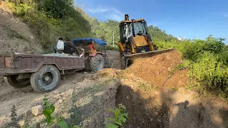 Narrow and Heavily Damaged Road Repairing With Jcb Backhoe