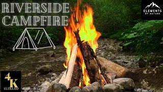 4K UHD Campfire by the River at Sunset-2 Hours of Tranquil Nature Ambience and Crackling Fire Sounds