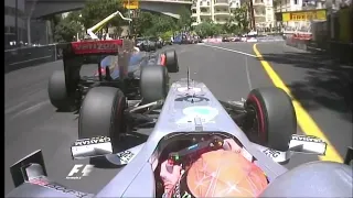 Michael Schumacher onboard start and contact with Lewis Hamilton Monaco GP 2011