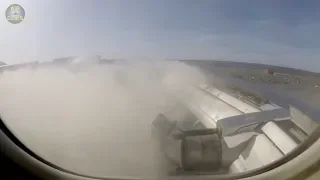 DUST EXPLOSION!! Boeing 737-200 GRAVEL LANDING with perfect reverse thrust view!!! [AirClips]