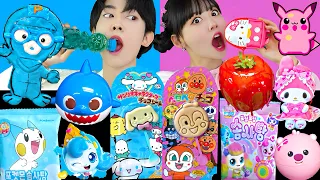 ASMR PINK BLUE COLOR FOOD PARTY Ice cream Desserts Honey Jelly Fruits Candy MUKBANG EATING SOUNDS