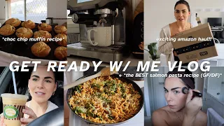 grwm vlog / the BEST salmon pasta recipe, running errands, groceries & exciting amazon haul!!