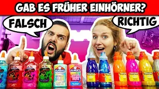 RICHTIG ODER FALSCH SLIME Challenge! Gab es früher Einhörner? [Kaan Vs  Nina]