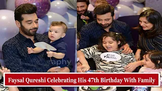 Faysal Qureshi with his Wife and Kids Celebrating 47th Birthday