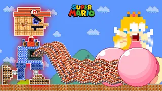Super Mario Bros. but ROBOT Mario and 999 Tiny Mario in Peach Giant BUTT | Game Animation