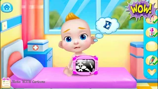 Увлекательный мультфильм игра, малыш играет в доктора купается и кушает