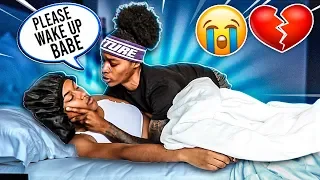 NOT WAKING UP PRANK ON GIRLFRIEND!! *Cute Reaction*