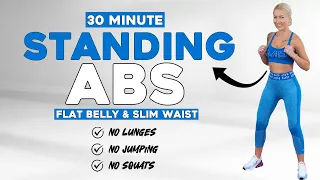 30 MIN SMALL WAIST ABS Standing Workout to Lose Belly Fat No Repeat No Jumping