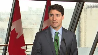 Prime Minister Trudeau speaks to media at the Canadian Embassy in France