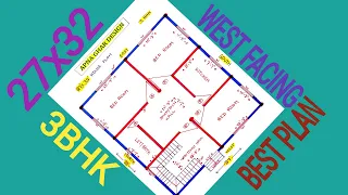 27x32 HOUSE DESIGN II 27x32 HOME DESIGN II 27x32 GHAR KA NAKSHA II 27x32 WEST FACING HOUSE II