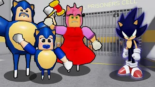 EVIL SONIC VS SONIC BARRY FAMILY PRISON RUN IN ROBLOX