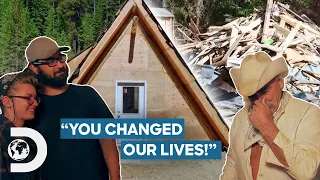 Couple Gets Emotional After Marty Builds Their New A-Frame Log Home | Homestead Rescue