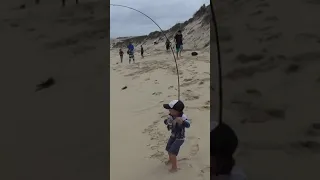 Kids catching 6kg Salmon In beach