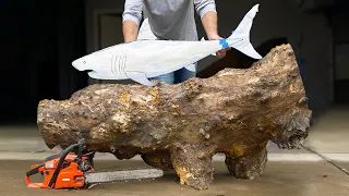 Carving a Mystery Log into a Shark that SWIMS