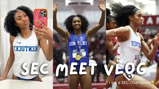 VLOG: SEC CHAMPIONSHIPS | I am an SEC Champ🥹 & broke the meet record (shakeout, hurdles, grwm )