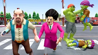 Scary Teacher TV - ZombieHulk vs NickHulk rescue Hello Neighbor and MissT  | Nick and Tani