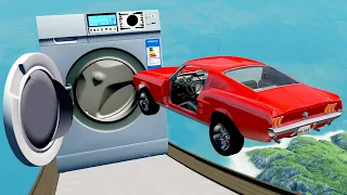 BeamNG Drive Madness #148 Crazy Vehicles Giant Ramp High Speed Jumping Into Washing Machine Crashes