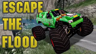 Surviving the Flood: Insane Monster Truck Escape in BeamNG