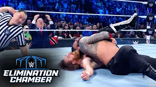 Sami Zayn heroically kicks out of the Spear: WWE Elimination Chamber 2023 highlights