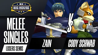 Zain (Marth) vs Cody Schwab (Fox) - Melee Singles Losers Semis - The Big House 11