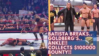 Batista Collects $100000 Bounty!! Batista Breaks Goldberg's Ankle!! Raw, 2003 - Wrestling Rewind