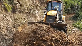 Challenge for Cleaning Mountain Narrow Road with JCB Backhoe