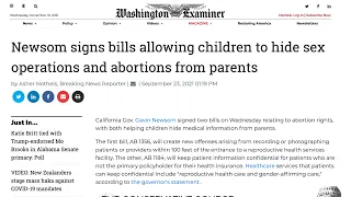 Newsom Signs Bills Allowing Children to Hide Sex Operations and Abortions from Parents!