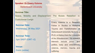 HST Seminar: 26 May 2021 - Dr Emery Kalema