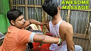Powerful Head & upper body massage by indian street barber | Neck cracking | ASMR