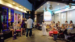 Bangkok night scene with Thai massage street, Sukhumvit 24 - 2022 BangkokWalker Thailand 4K